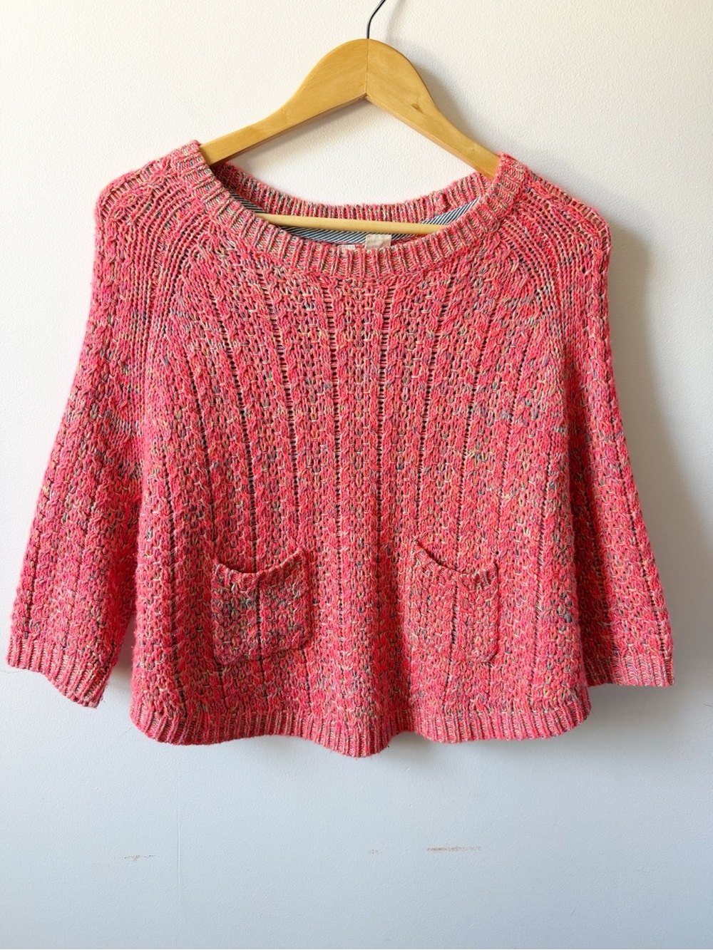 Moth Coral-Pink Open Stitch Pocket Sweater